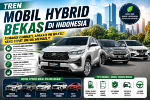 Deretan mobil hybrid bekas populer di Indonesia seperti Toyota Innova Zenix Hybrid, Suzuki XL7 Hybrid, Suzuki Ertiga Hybrid, Toyota Yaris Cross Hybrid, dan Honda HR-V e:HEV dengan informasi mengenai efisiensi bahan bakar, teknologi modern, dan nilai jual kembali yang stabil.